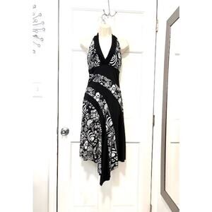 Vintage Y2K Love Tease Dress Size M Black White Halter Floral Whimsigoth Fairy